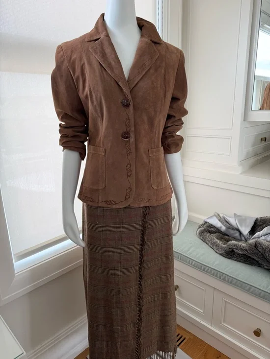 Bianca Nygard suede Leather Jacket with Embroidered Hem, Size 12 - Picture 7 of 7